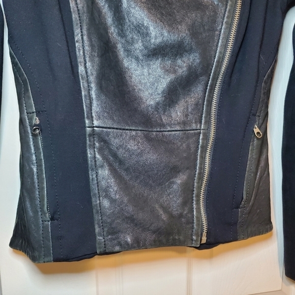 TED BAKER Black Leather Blend Moto Zip Collar Women Motocycle Jacket Sz 4 - Picture 3 of 16